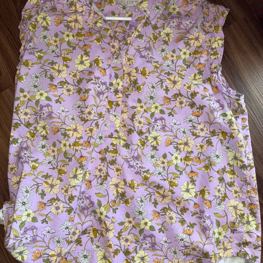 LOFT Pink and Purple Boxy Blouse with Peter Pan Collar